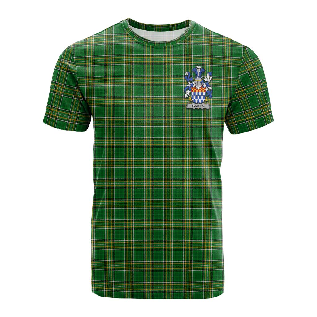 Tartan Vibes Clothing Fleming Irish Clan Tartan Cotton T-shirt with Coat of Arms