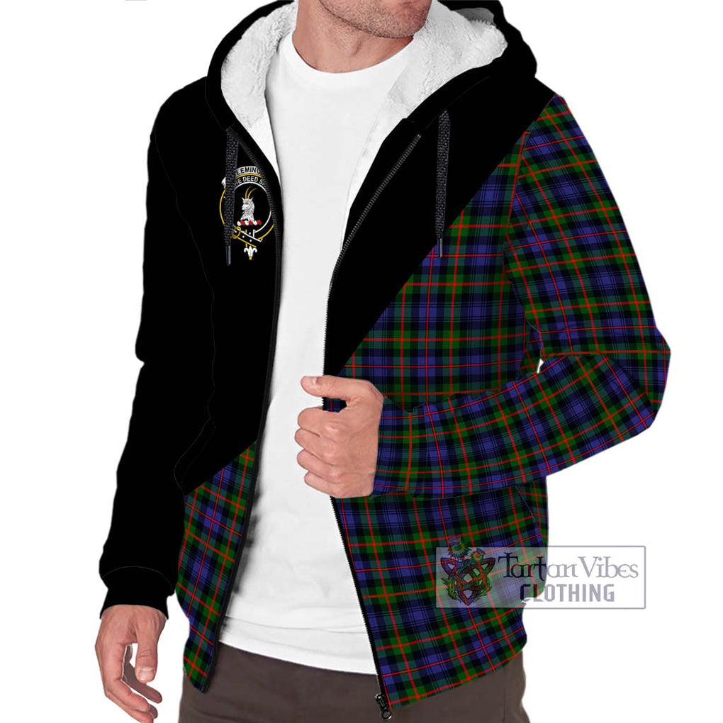 Fleming Tartan Sherpa Hoodie with Family Crest and Military Logo Style Unisex S - Tartanvibesclothing Shop