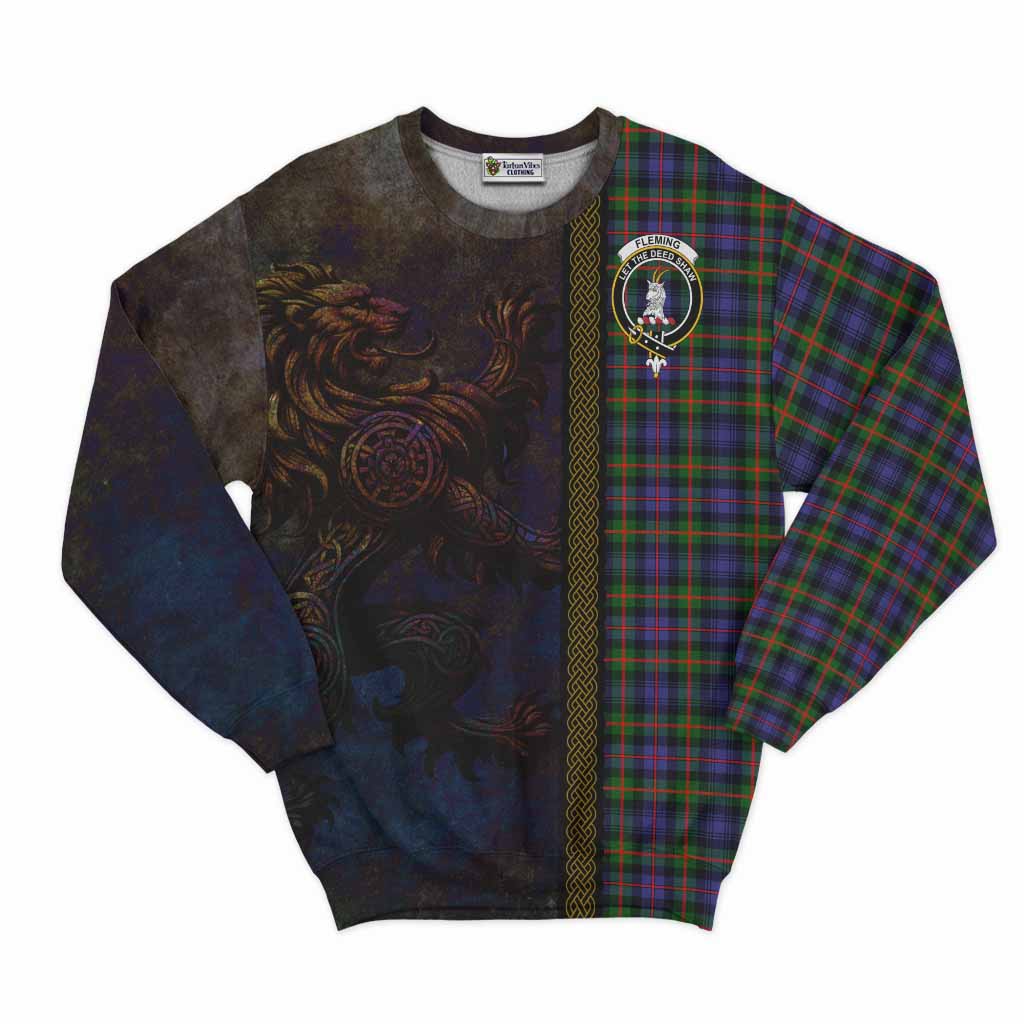 Tartan Vibes Clothing Fleming Tartan Family Crest Sweatshirt Alba Gu Brath Be Brave Lion Ancient Style