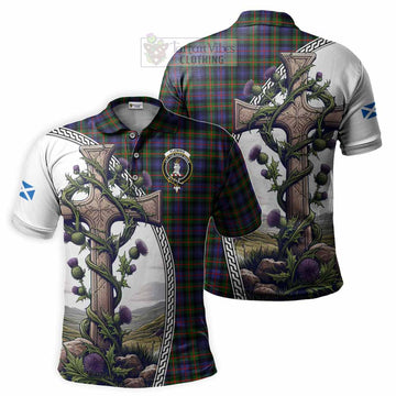 Fleming Tartan Polo Shirt with Family Crest and St. Andrew's Cross Accented by Thistle Vines