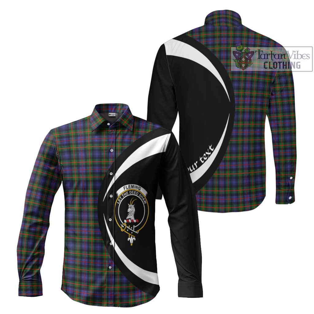 Fleming Tartan Long Sleeve Button Up with Family Crest Circle Style Men's Shirt S - Tartan Vibes Clothing