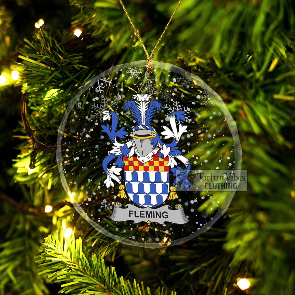 Tartan Vibes Clothing Fleming Irish Clan Christmas Glass Ornament with Coat of Arms