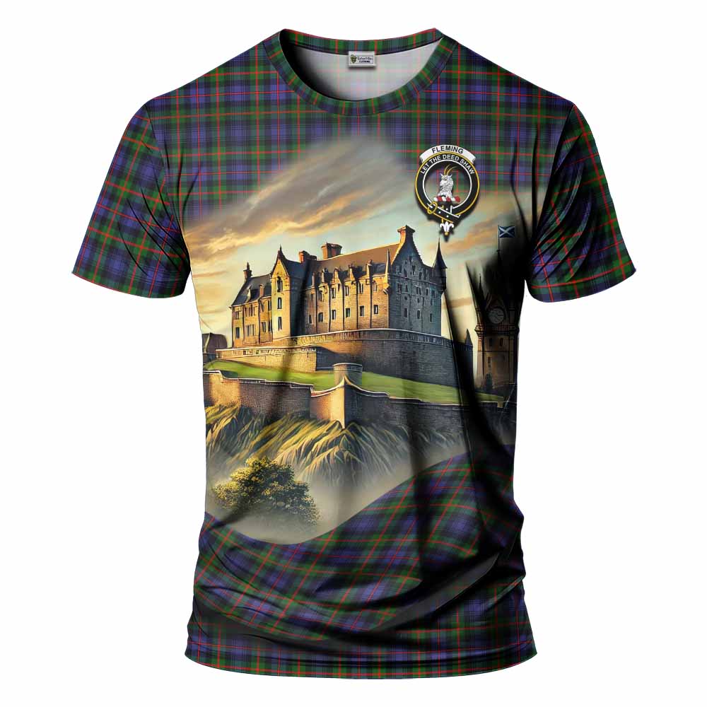 Tartan Vibes Clothing Fleming Tartan Family Crest T-Shirt with Scottish Ancient Castle Stype