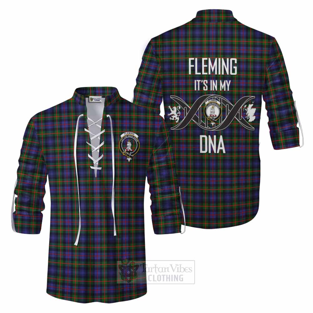 Tartan Vibes Clothing Fleming Tartan Ghillie Kilt Shirt with Family Crest DNA In Me Style
