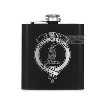 Tartan Vibes Clothing Fleming Crest Hip Flask Set 7oz Black Stainless Steel with A Gift Box