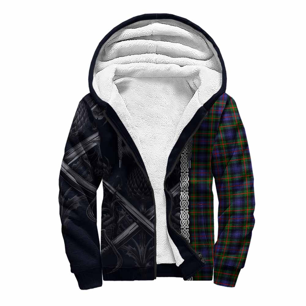 Tartan Vibes Clothing Fleming Tartan Sherpa Hoodie with Family Crest Cross Sword Thistle Celtic Vibes