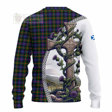 Tartan Vibes Clothing Fleming Tartan Knitted Sweater with Family Crest and St. Andrew's Cross Accented by Thistle Vines