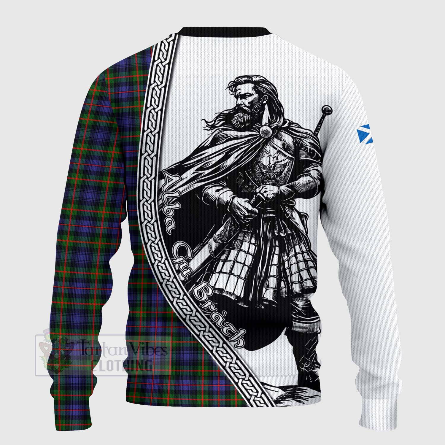Tartan Vibes Clothing Fleming Tartan Clan Crest Knitted Sweater with Highlander Warrior Celtic Style