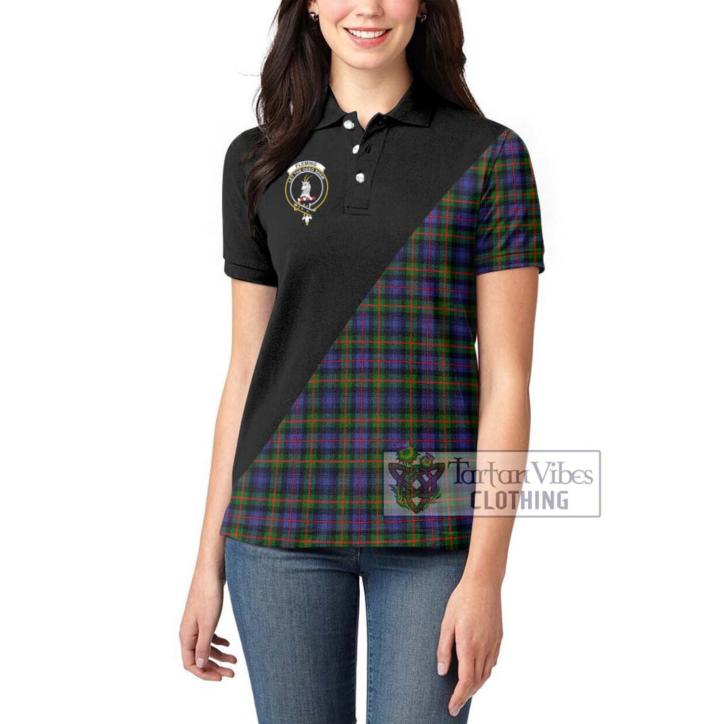 Fleming Tartan Women's Polo Shirt with Family Crest and Military Logo Style - Tartanvibesclothing Shop