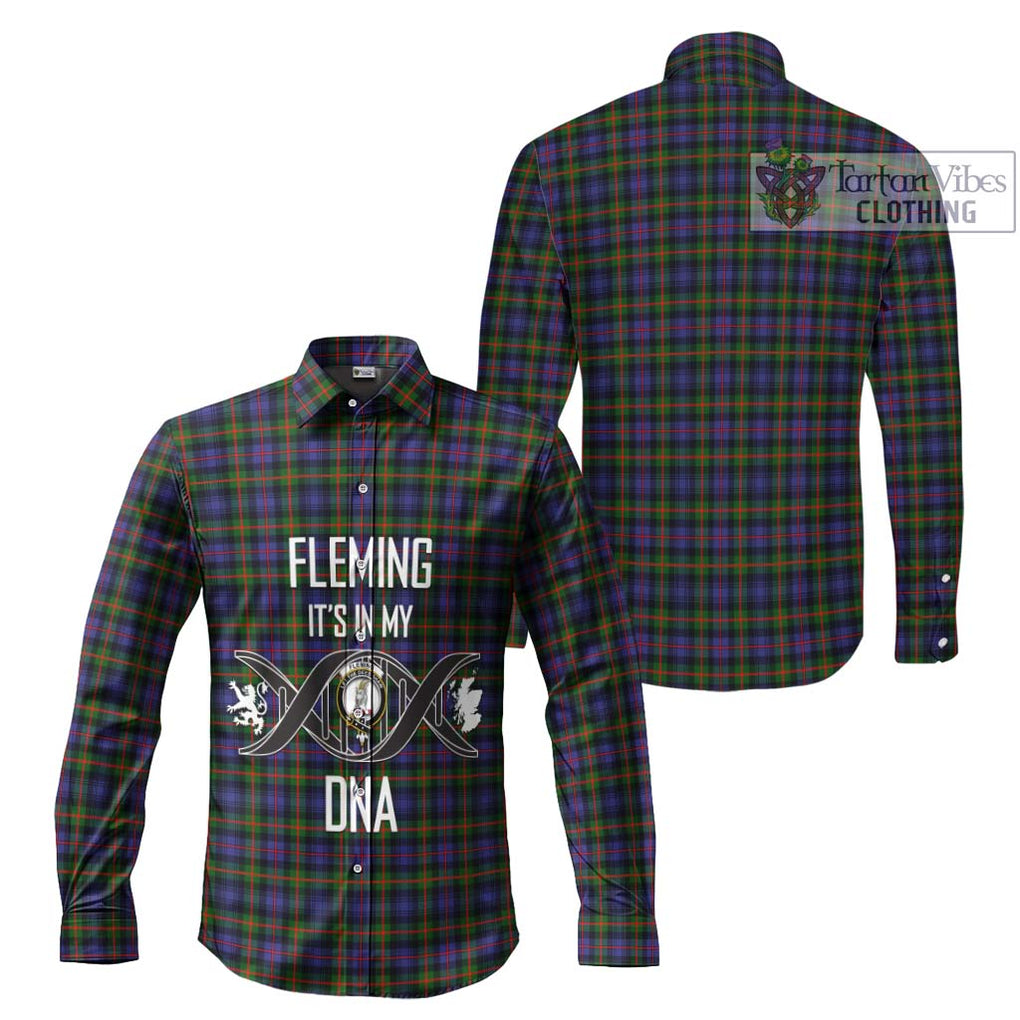 Fleming Tartan Long Sleeve Button Shirt with Family Crest DNA In Me Style Men's Shirt - Tartanvibesclothing Shop