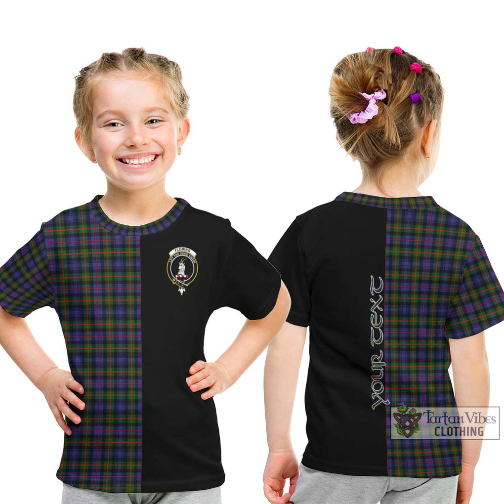 Fleming Tartan Kid T-Shirt with Family Crest and Half Of Me Style - Tartanvibesclothing Shop