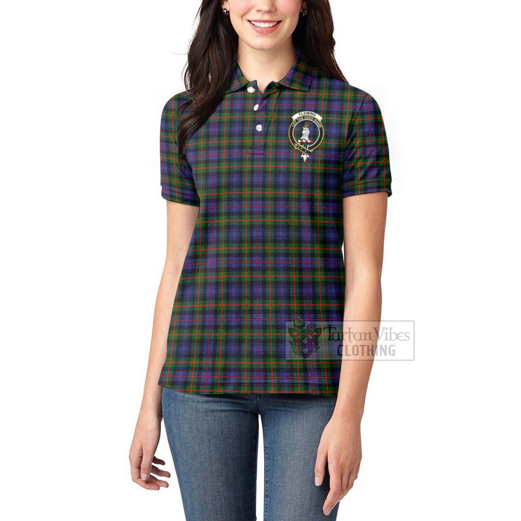 Tartan Vibes Clothing Fleming Tartan Women's Polo Shirt with Family Crest Celtic Skull Style