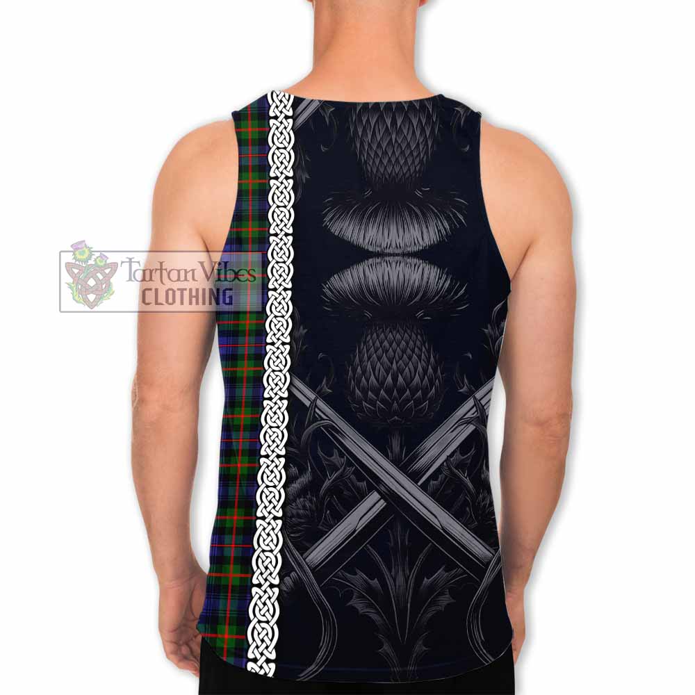 Tartan Vibes Clothing Fleming Tartan Men's Tank Top with Family Crest Cross Sword Thistle Celtic Vibes