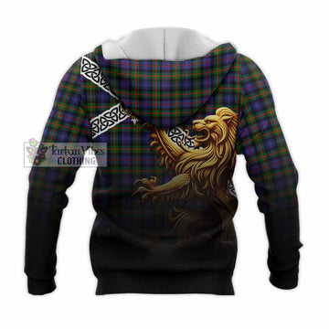 Fleming Crest Tartan Knitted Hoodie with Golden Lion Emblem Celtic Style