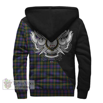 Fleming Tartan Sherpa Hoodie with Family Crest and Military Logo Style