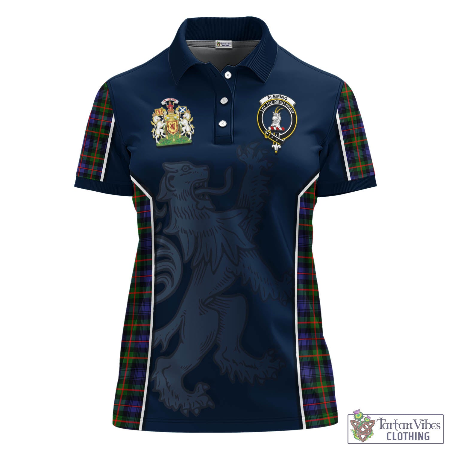 Fleming Tartan Women's Polo Shirt with Family Crest and Lion Rampant Vibes Sport Style - Tartan Vibes Clothing