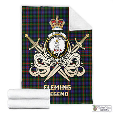 Fleming Tartan Blanket with Clan Crest and the Golden Sword of Courageous Legacy