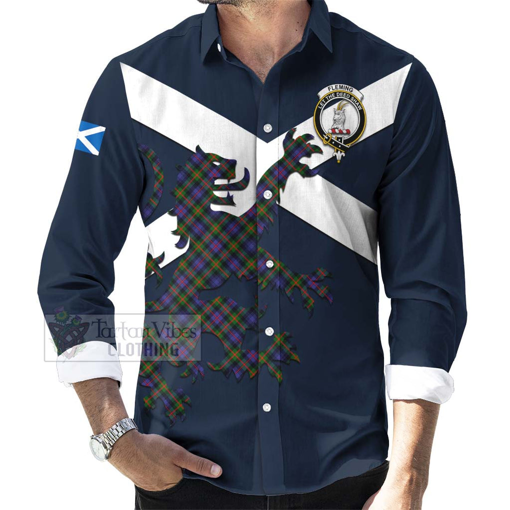 Tartan Vibes Clothing Fleming Tartan Lion Rampant Long Sleeve Button Shirt – Proudly Display Your Heritage with Alba Gu Brath and Clan Name