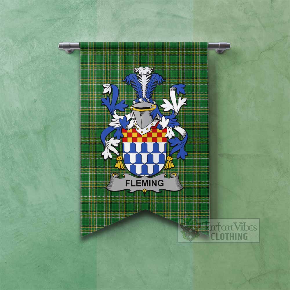 Tartan Vibes Clothing Fleming Irish Clan Tartan Gonfalon, Tartan Banner with Coat of Arms