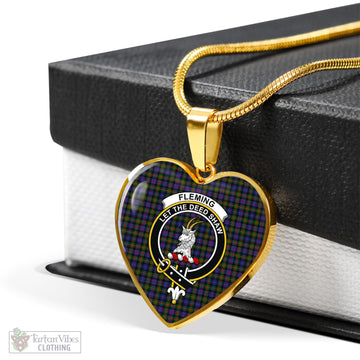 Fleming Tartan Heart Necklace with Family Crest