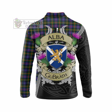 Tartan Vibes Clothing Fleming Tartan Family Crest Long Sleeve Polo Shirt Lion Rampant Royal Thistle Shield Celtic Inspired