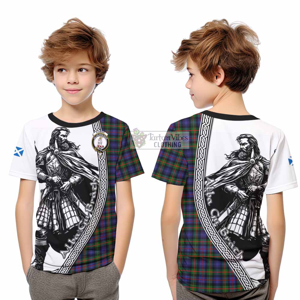 Fleming Tartan Clan Crest Kid T-Shirt with Highlander Warrior Celtic Style