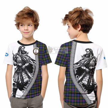 Fleming Tartan Clan Crest Kid T-Shirt with Highlander Warrior Celtic Style