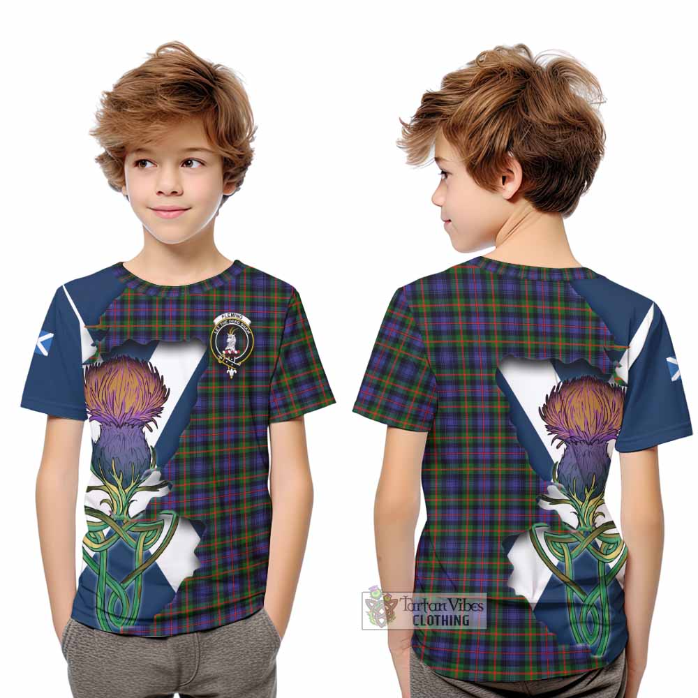 Tartan Vibes Clothing Fleming Tartan Family Crest Kid T-Shirt Scottish Thistle Celtic Inspired