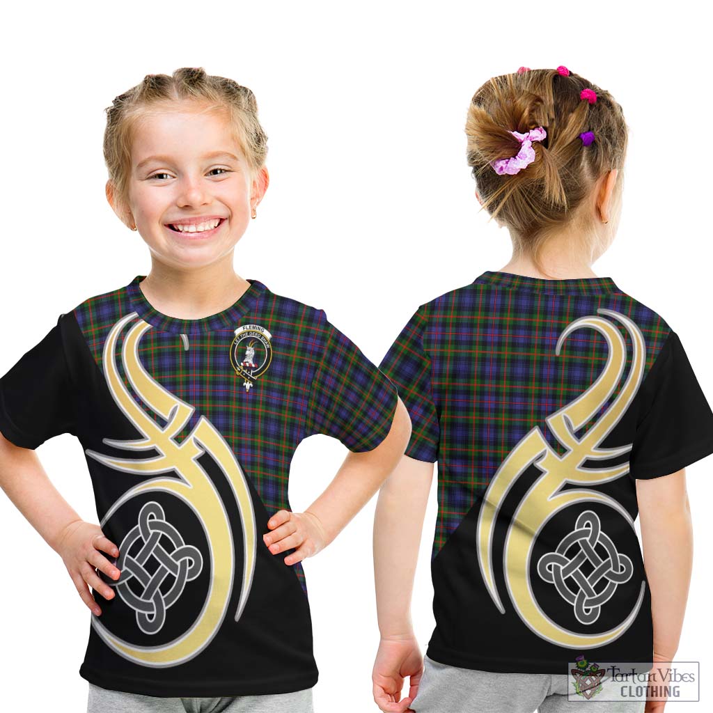 Fleming Tartan Kid T-Shirt with Family Crest and Celtic Symbol Style - Tartan Vibes Clothing