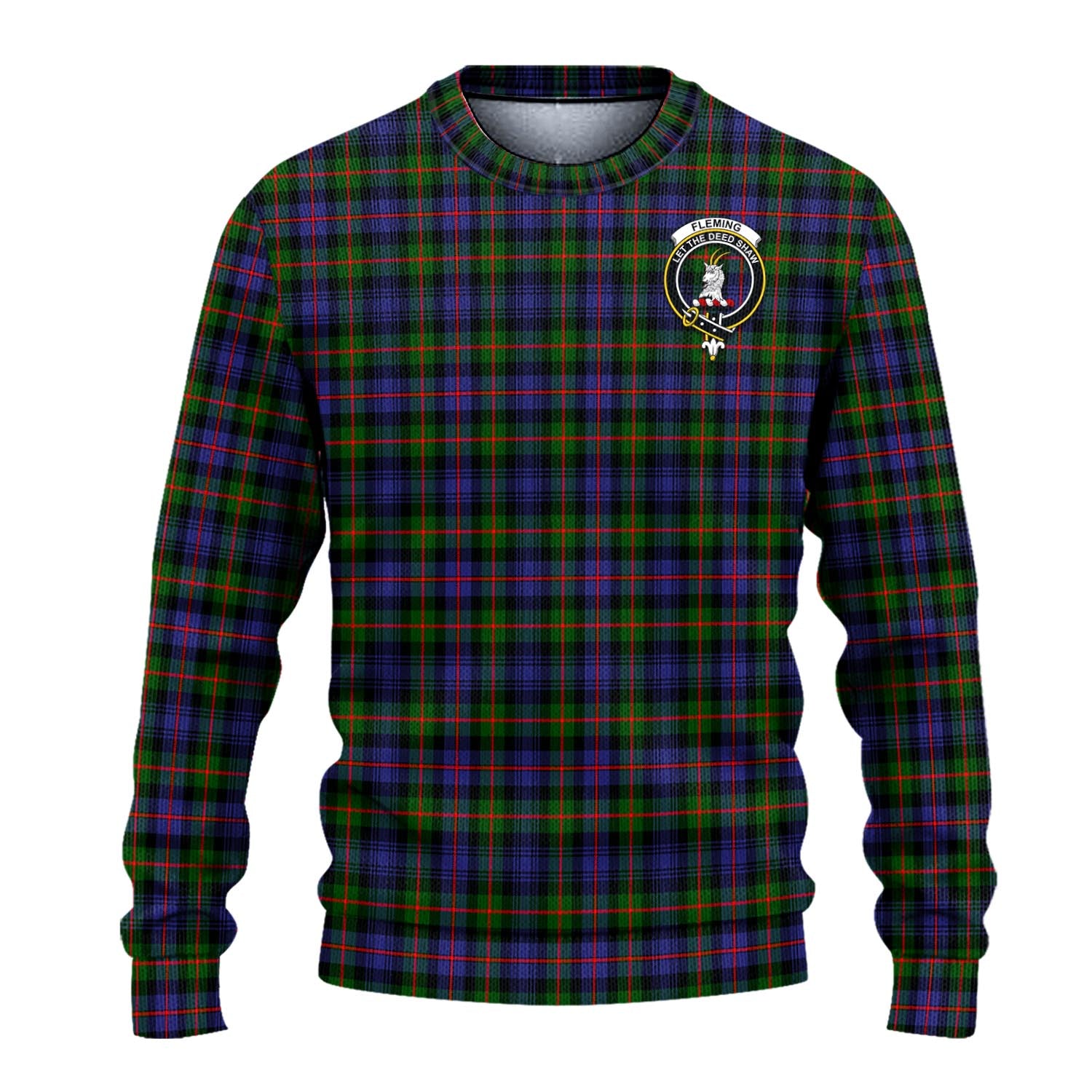 Fleming Tartan Knitted Sweater with Family Crest - Tartanvibesclothing