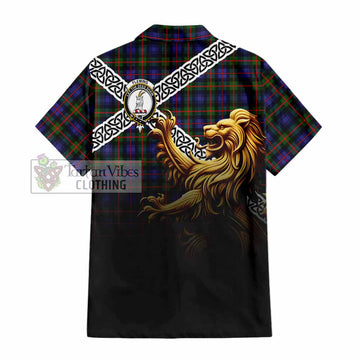 Fleming Crest Tartan Hawaiian Shirt with Golden Lion Emblem Celtic Style