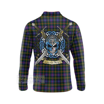 Fleming Tartan Long Sleeve Polo Shirt with Family Crest Celtic Skull Style