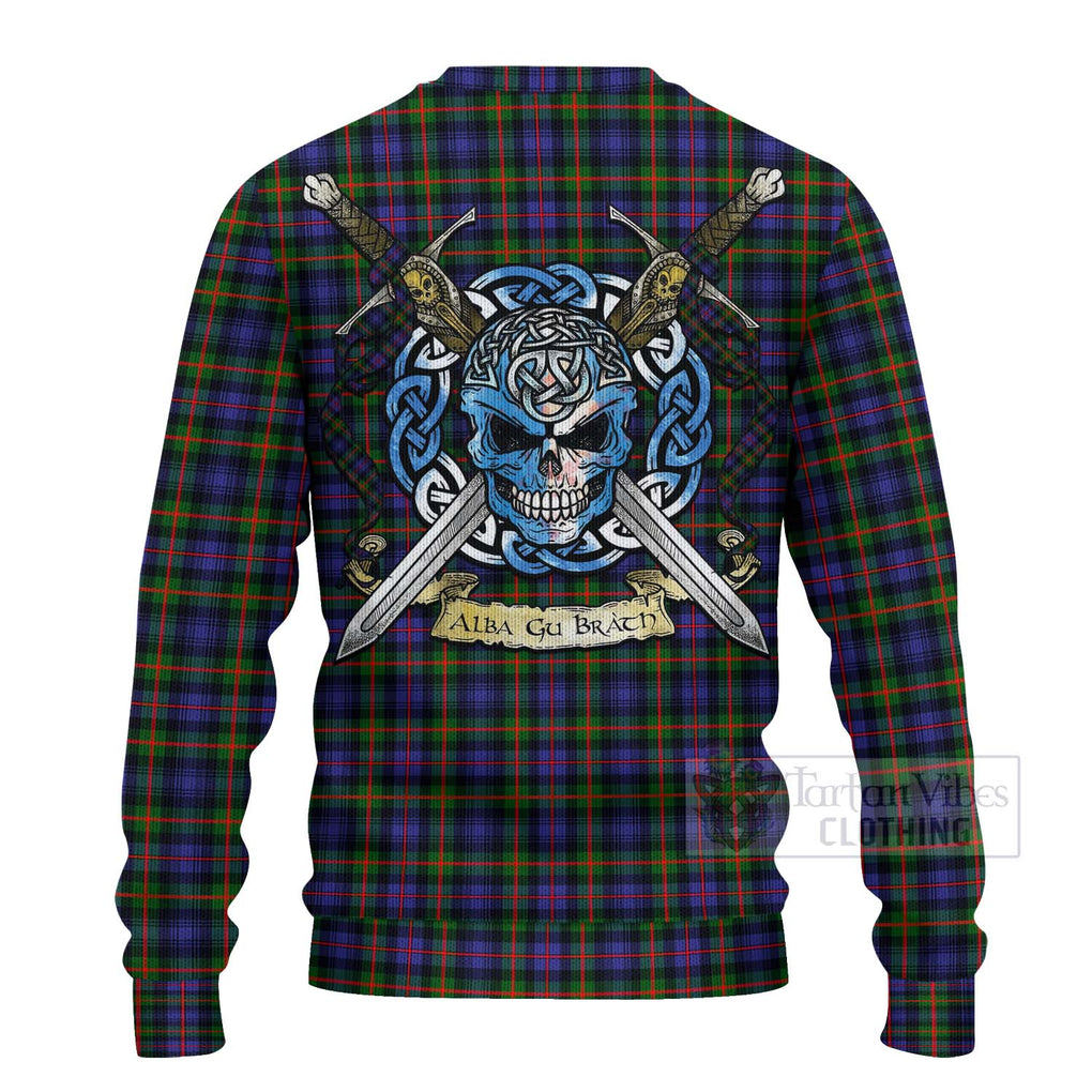 Tartan Vibes Clothing Fleming Tartan Knitted Sweater with Family Crest Celtic Skull Style