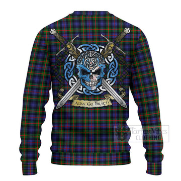 Tartan Vibes Clothing Fleming Tartan Knitted Sweater with Family Crest Celtic Skull Style