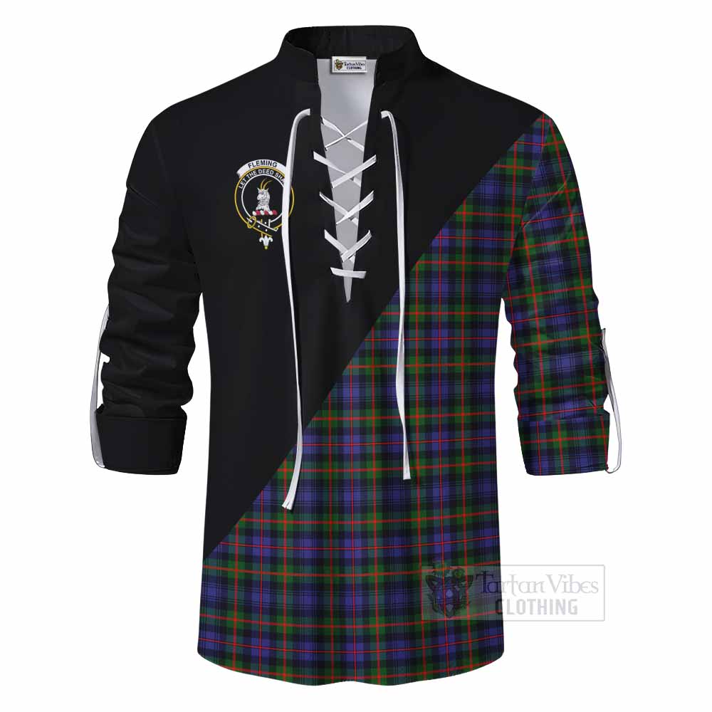 Tartan Vibes Clothing Fleming Tartan Ghillie Kilt Shirt with Family Crest and Military Logo Style