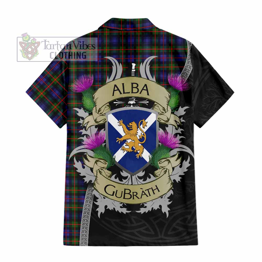 Tartan Vibes Clothing Fleming Tartan Family Crest Short Sleeve Button Shirt Lion Rampant Royal Thistle Shield Celtic Inspired
