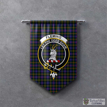 Fleming Tartan Gonfalon, Tartan Banner with Family Crest