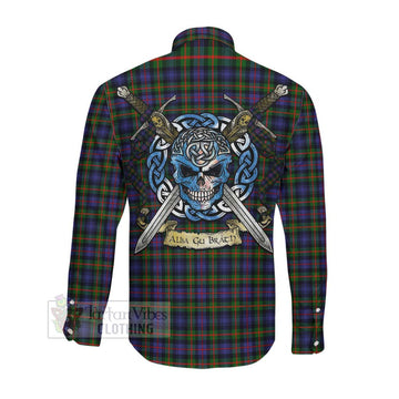 Fleming Tartan Long Sleeve Button Shirt with Family Crest Celtic Skull Style