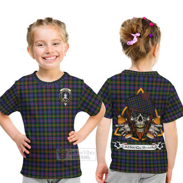 Tartan Vibes Clothing Fleming Tartan Kid T-Shirt with Family Crest and Bearded Skull Holding Bottles of Whiskey