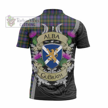 Fleming Tartan Family Crest Zipper Polo Shirt Lion Rampant Royal Thistle Shield Celtic Inspired