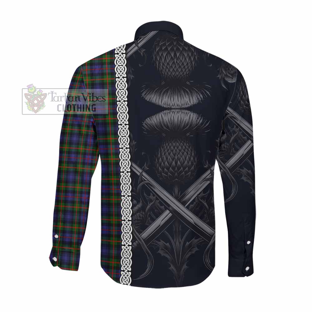 Tartan Vibes Clothing Fleming Tartan Long Sleeve Button Shirt with Family Crest Cross Sword Thistle Celtic Vibes