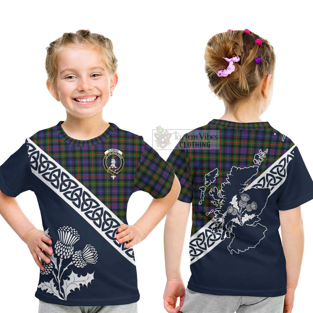 Tartan Vibes Clothing Fleming Tartan Kid T-Shirt Featuring Thistle and Scotland Map