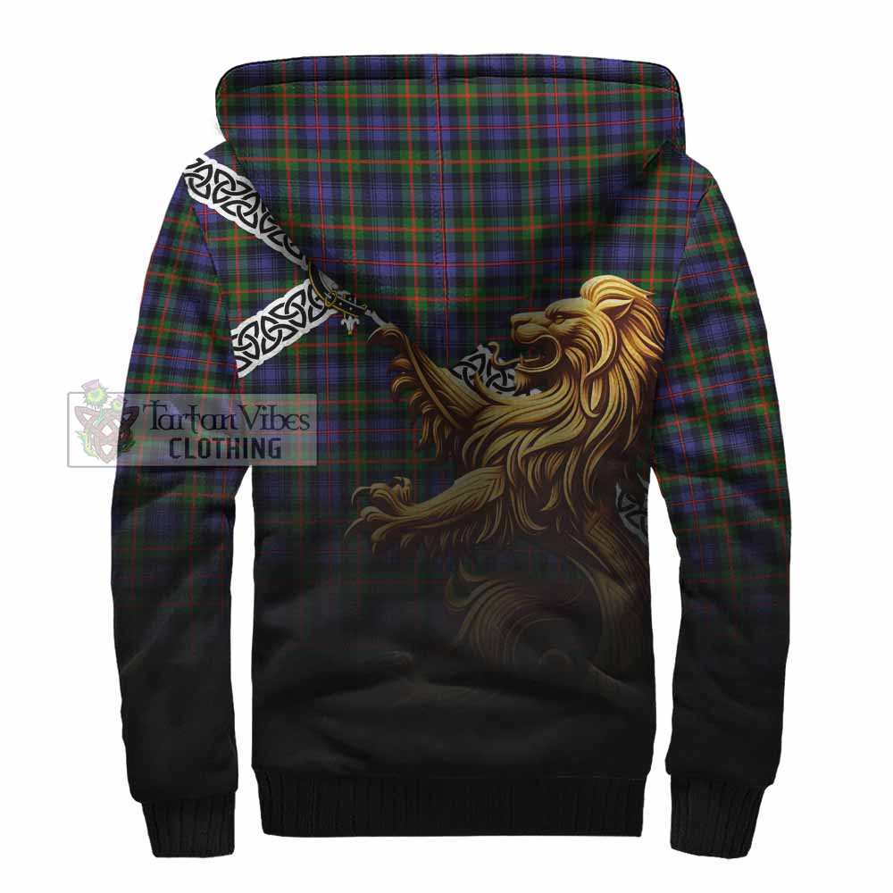 Tartan Vibes Clothing Fleming Crest Tartan Sherpa Hoodie with Golden Lion Emblem Celtic Style