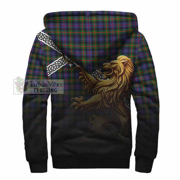 Fleming Crest Tartan Sherpa Hoodie with Golden Lion Emblem Celtic Style