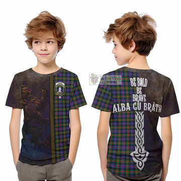 Fleming Tartan Family Crest Kid T-Shirt Alba Gu Brath Be Brave Lion Ancient Style