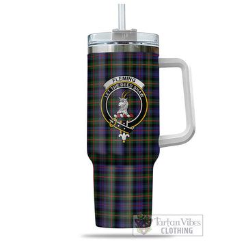 Fleming Tartan and Family Crest Tumbler with Handle