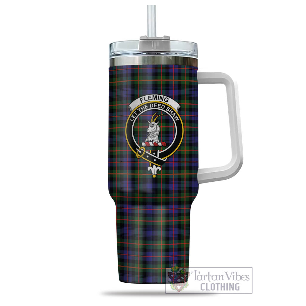 Tartan Vibes Clothing Fleming Tartan and Family Crest Tumbler with Handle