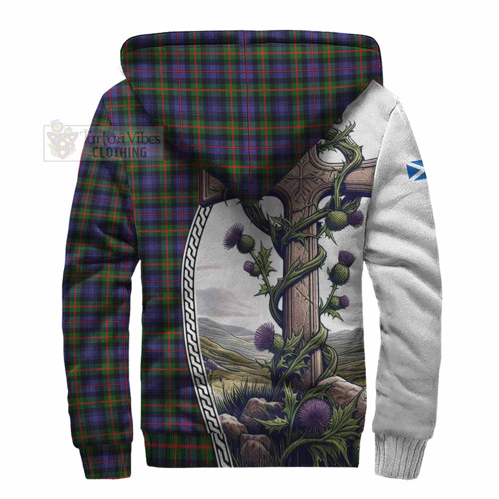 Tartan Vibes Clothing Fleming Tartan Sherpa Hoodie with Family Crest and St. Andrew's Cross Accented by Thistle Vines