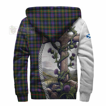 Fleming Tartan Sherpa Hoodie with Family Crest and St. Andrew's Cross Accented by Thistle Vines