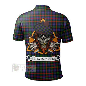 Tartan Vibes Clothing Fleming Tartan Polo Shirt with Family Crest and Bearded Skull Holding Bottles of Whiskey